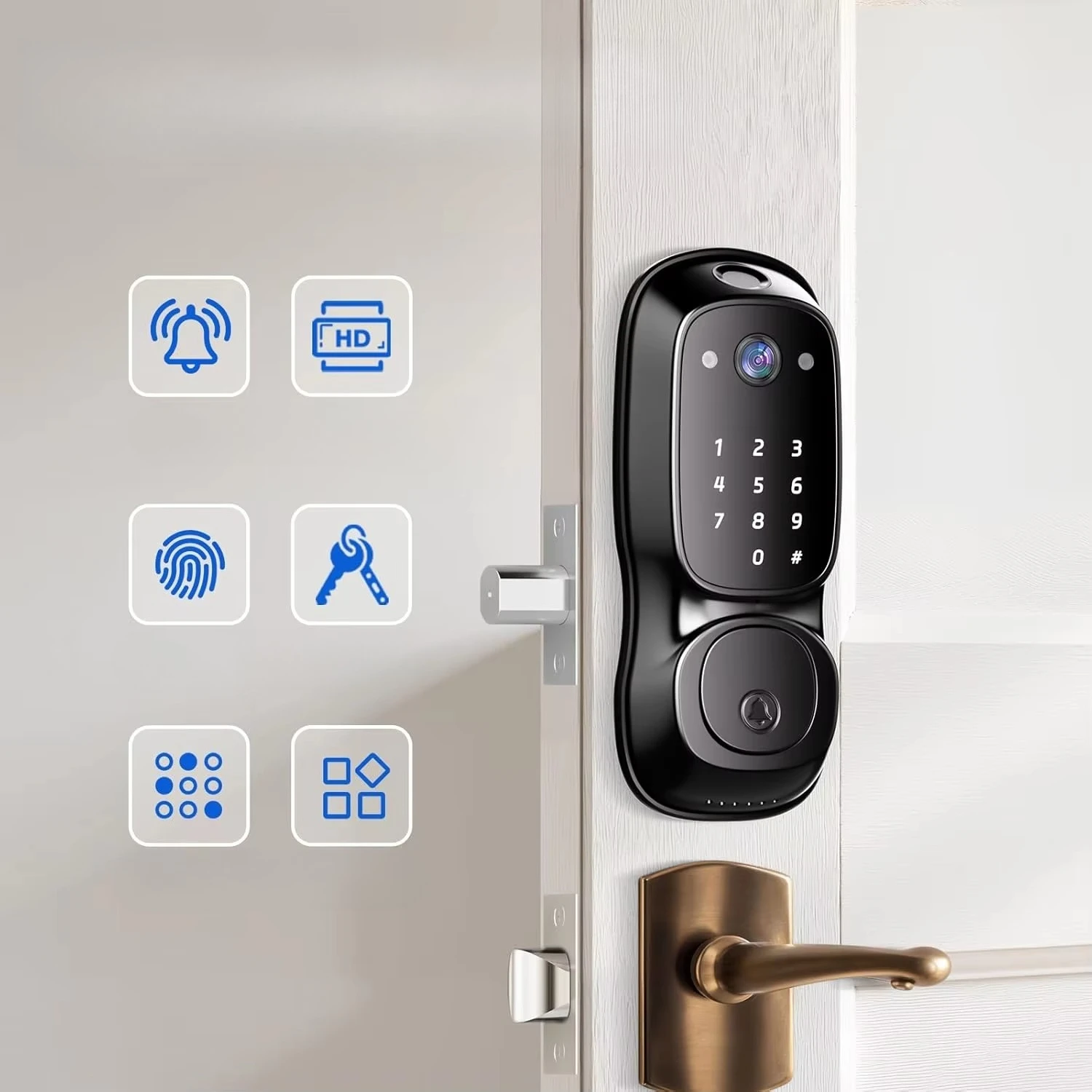 Fingerprint Keyless Entry Door Lock with Doorbell,Built-in Wi-Fi Deadbolt Smart Lock for Front Door
Fingerprint Keyless Entry Door Lock with Doorbell,Built-in Wi-Fi Deadbolt Smart Lock for Front Door