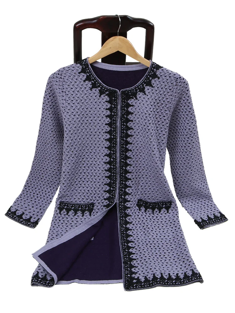 Autumn Women's Low round Ne Woolen Open Cardigan Comfortable Knitted Embroidered Diamond Mid-Length Outerwear
Autumn Women's Low round Ne Woolen Open Cardigan Comfortable Knitted Embroidered Diamond Mid-Length Outerwear