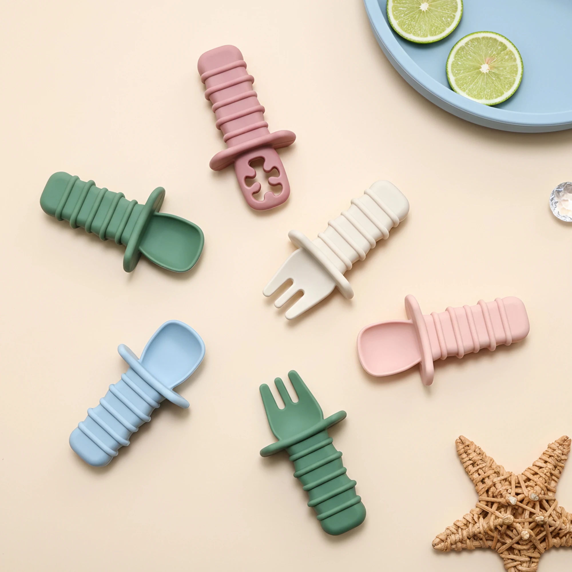 2pcs Striped Silicone Spoon & Fork Set, First Stage Feeding, Easy Clean, Suitable for Boys and Girls, Perfect Holiday Gift
2pcs Striped Silicone Spoon & Fork Set, First Stage Feeding, Easy Clean, Suitable for Boys and Girls, Perfect Holiday Gift