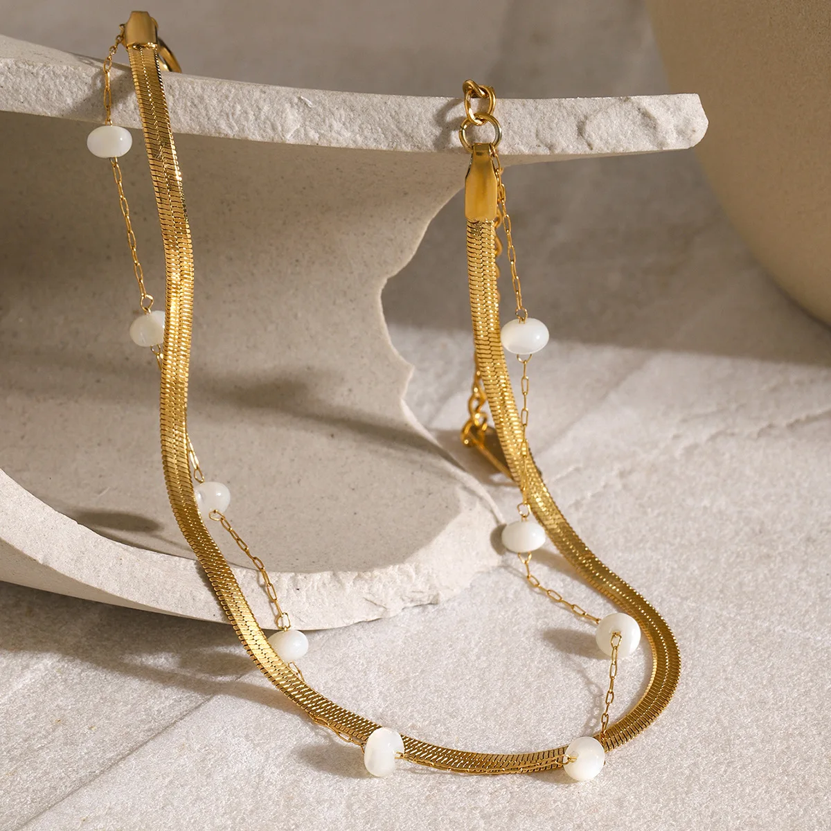 Stainless Steel PVD 18K Gold Plated Tarnish Waterproof White Beads Snake Chain Necklace For Woman Jewelry Wholesale INS
Stainless Steel PVD 18K Gold Plated Tarnish Waterproof White Beads Snake Chain Necklace For Woman Jewelry Wholesale INS