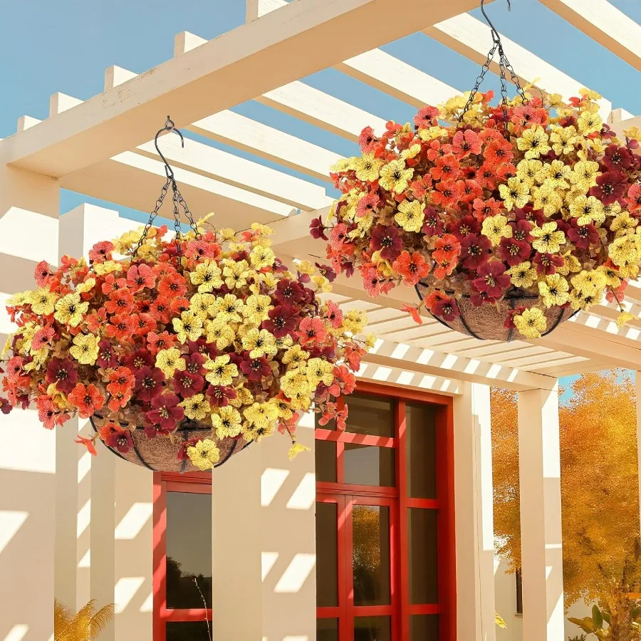 2 Set Artificial Hanging Basket Fall Flowers for Outdoor Fake Faux UV Resistant Look Real Mixed Mums Plants for Autumn Porch Pa
2 Set Artificial Hanging Basket Fall Flowers for Outdoor Fake Faux UV Resistant Look Real Mixed Mums Plants for Autumn Porch Pa