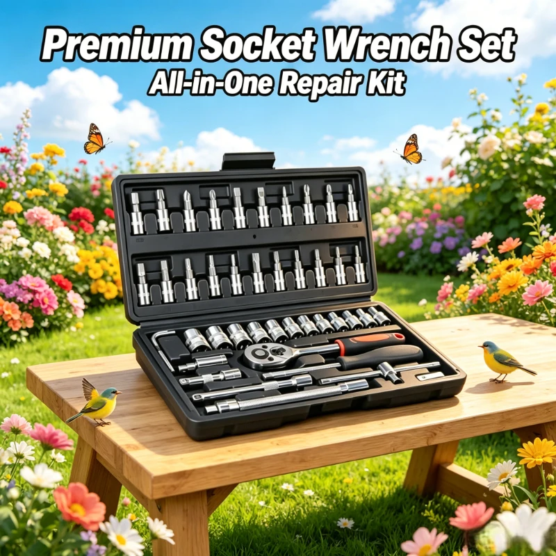 Sturdy Black 46Pcs Socket Wrench Tool Box, 1/4" Drive Ratchet Kit Multi-purpose Hand Tools for Car Repair Household Maintenance
Sturdy Black 46Pcs Socket Wrench Tool Box, 1/4" Drive Ratchet Kit Multi-purpose Hand Tools for Car Repair Household Maintenance