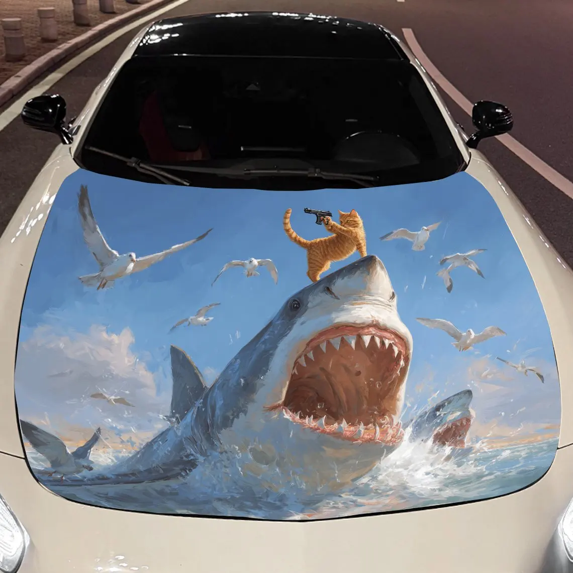 White shark and orange cat Car hood packaging sticker, PVC material, self-adhesive waterproof, anti-slip paint, car exterior dec
White shark and orange cat Car hood packaging sticker, PVC material, self-adhesive waterproof, anti-slip paint, car exterior dec