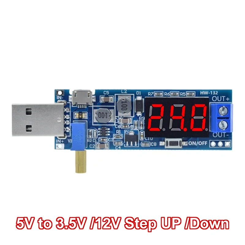 USB-модуль повышающего/понижающего источника питания, Регулируемый преобразователь с повышением постоянного тока 3,5-24 В, от 5 в до 1,2 в/12 В, 1 шт.
USB-модуль повышающего/понижающего источника питания, Регулируемый преобразователь с повышением постоянного тока 3,5-24 В, от 5 в до 1,2 в/12 В, 1 шт.