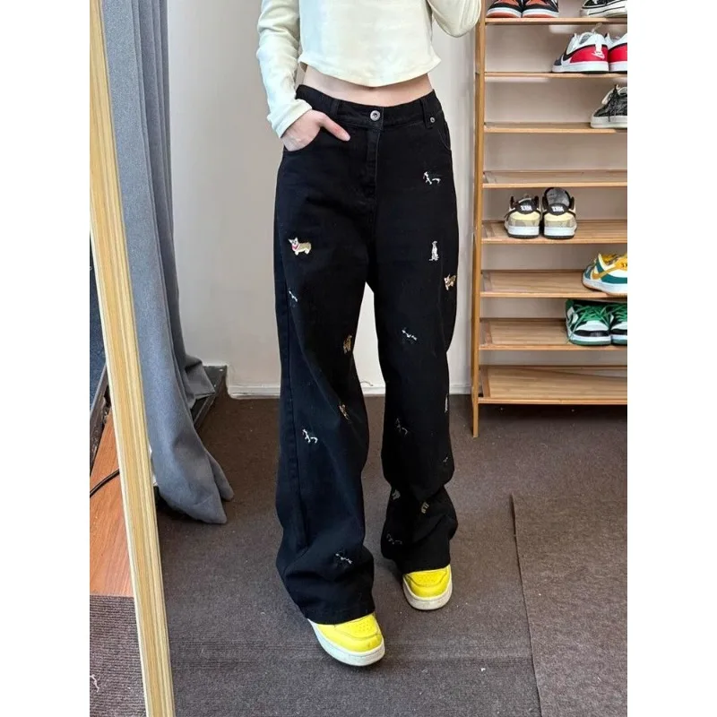 Women's American Retro Cartoon Washed Embroidered Jeans Summer Loose Straight Trousers Versatile Long Trousers Casual
Women's American Retro Cartoon Washed Embroidered Jeans Summer Loose Straight Trousers Versatile Long Trousers Casual