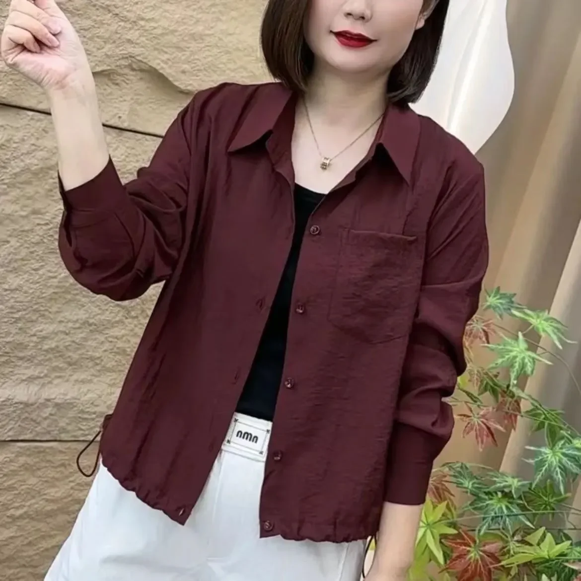 Autumn New Loose Long Sve Pure Color Women's irt Casual Slimming ort Coat Top Faionable Youthful Sle Button Detail
Autumn New Loose Long Sve Pure Color Women's irt Casual Slimming ort Coat Top Faionable Youthful Sle Button Detail