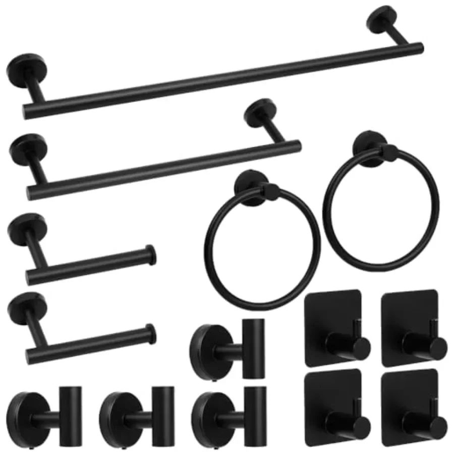 Matte Black Bathroom Towel Bar Set, 14-Piece Stainless Steel Hardware Bathroom Accessories, and Towel Racks for Bathroom Walls
Matte Black Bathroom Towel Bar Set, 14-Piece Stainless Steel Hardware Bathroom Accessories, and Towel Racks for Bathroom Walls