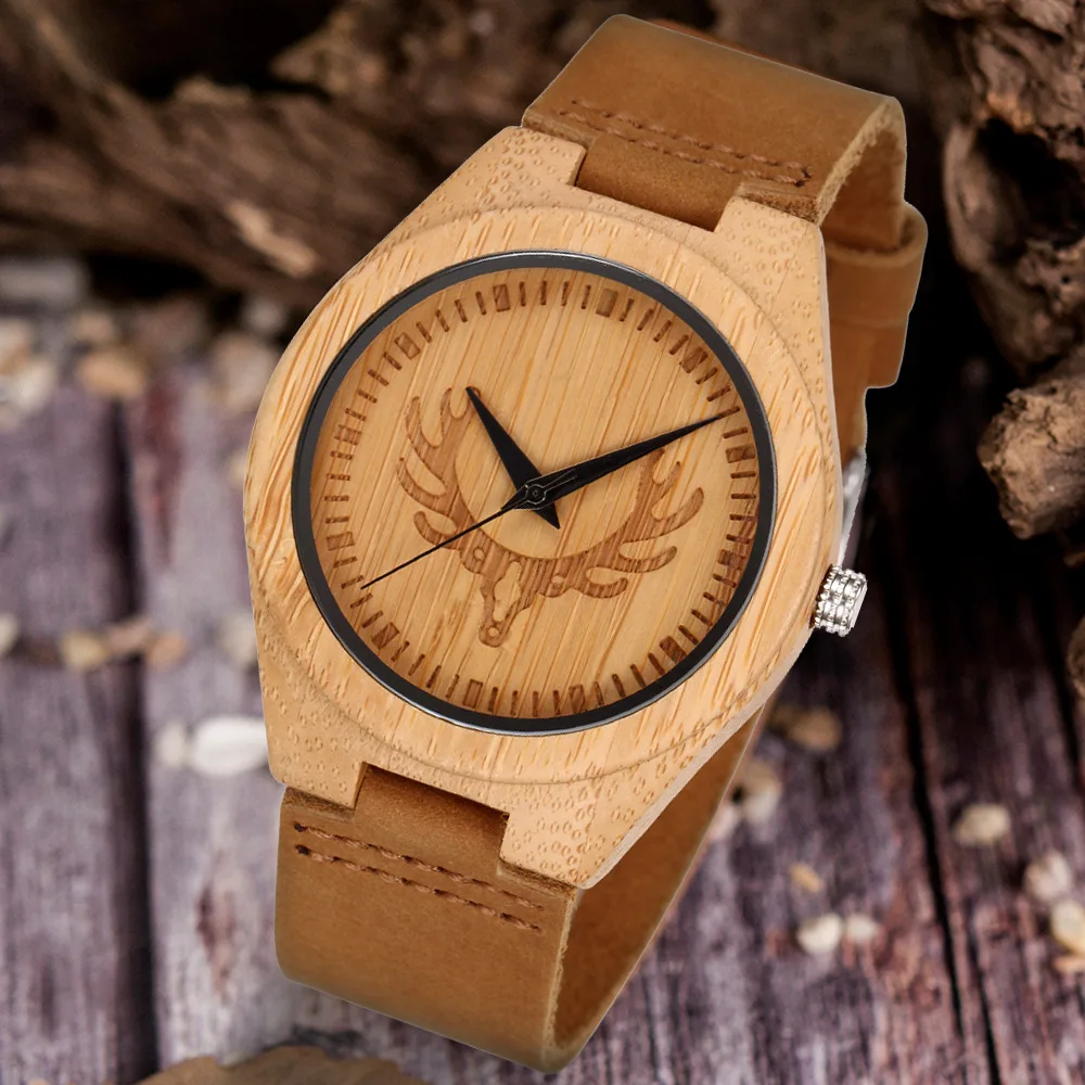 Deer Elephant Design Men's Classic Simple Wooden Quartz Watch Casual Wear Bamboo Case Leather Strap Clock Timepiece
Deer Elephant Design Men's Classic Simple Wooden Quartz Watch Casual Wear Bamboo Case Leather Strap Clock Timepiece
