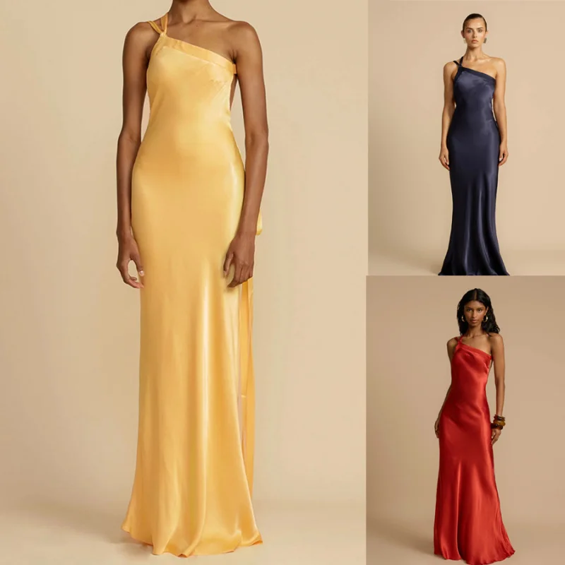 2025 Spring Summer New Party Slim-Fit Oblique Shoulder Casual Fashion Satin Women's Clothing Fashion Collarless Sexy Dress
2025 Spring Summer New Party Slim-Fit Oblique Shoulder Casual Fashion Satin Women's Clothing Fashion Collarless Sexy Dress