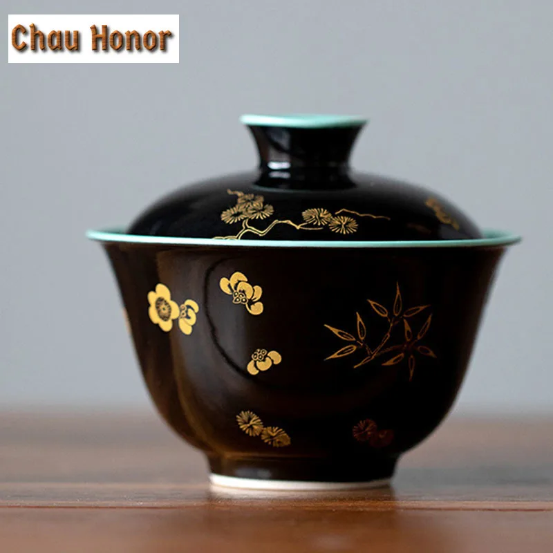 90ml Boutique Black Glaze Ceramic Tea Tureen Bronzing Plum Blossom Crockery Gaiwan Tea Maker Small Bowl Kung Fu Teaware Ceremony
90ml Boutique Black Glaze Ceramic Tea Tureen Bronzing Plum Blossom Crockery Gaiwan Tea Maker Small Bowl Kung Fu Teaware Ceremony