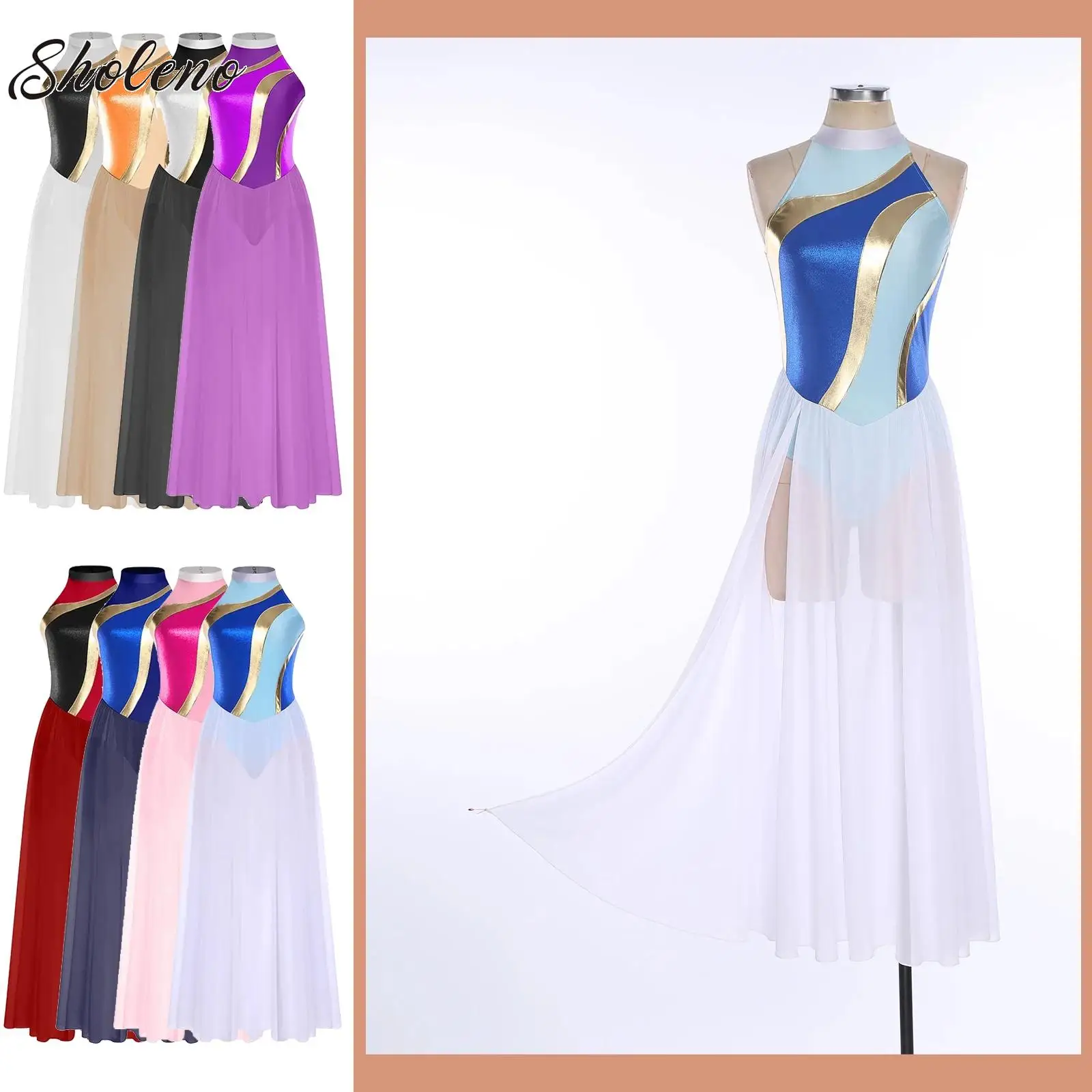 Women Modern Lyrical Dance Dress Halter Leotard Overlay Chiffon Split Maxi Long Dress Gown for Ballet Gymnastics Performance
Women Modern Lyrical Dance Dress Halter Leotard Overlay Chiffon Split Maxi Long Dress Gown for Ballet Gymnastics Performance