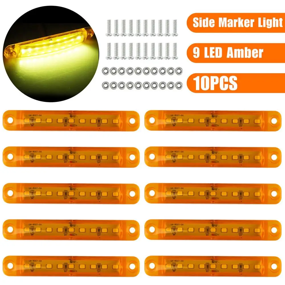 10pcs Amber Side Marker Lights 9LED Waterproof Tail Light Bar Clearance Lamp For Truck Trailer Van RV
10pcs Amber Side Marker Lights 9LED Waterproof Tail Light Bar Clearance Lamp For Truck Trailer Van RV