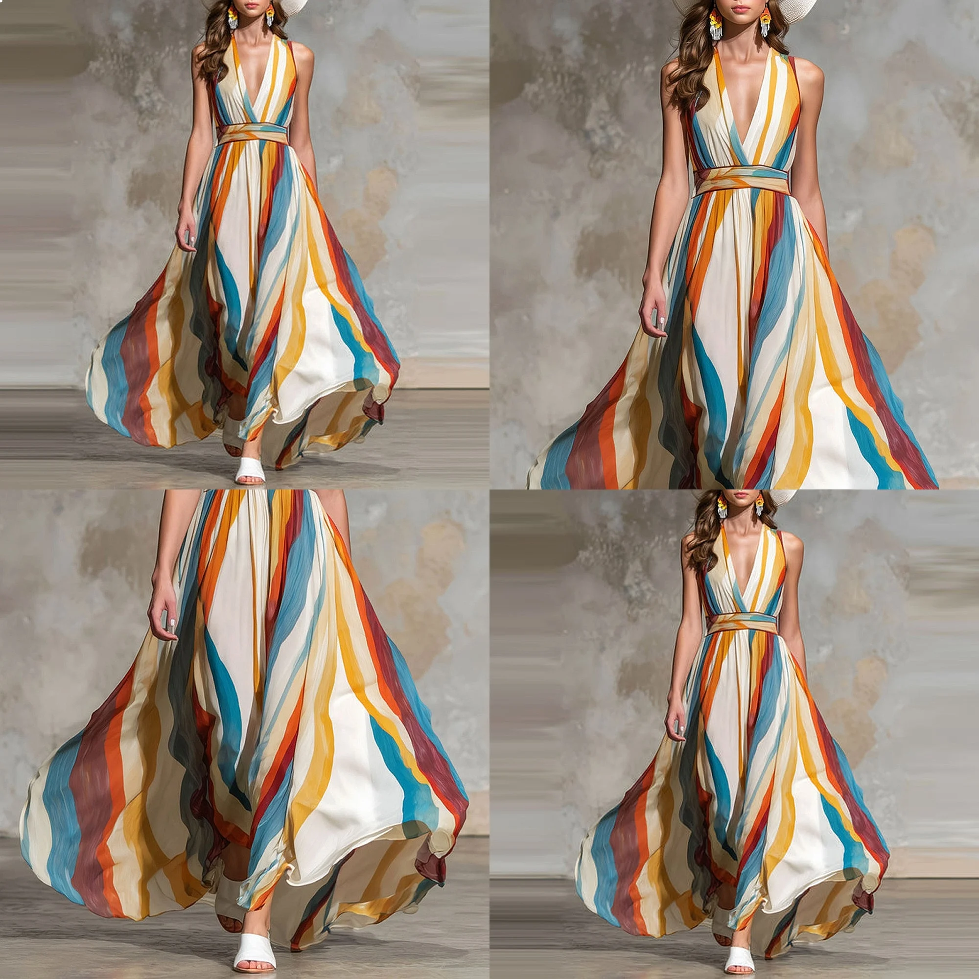 Wavy Stripe Dress Women Sleeveless Deep V Neck Off Shoulder Long Dresses Spring Summer Jumpsuit Playsuit
Wavy Stripe Dress Women Sleeveless Deep V Neck Off Shoulder Long Dresses Spring Summer Jumpsuit Playsuit