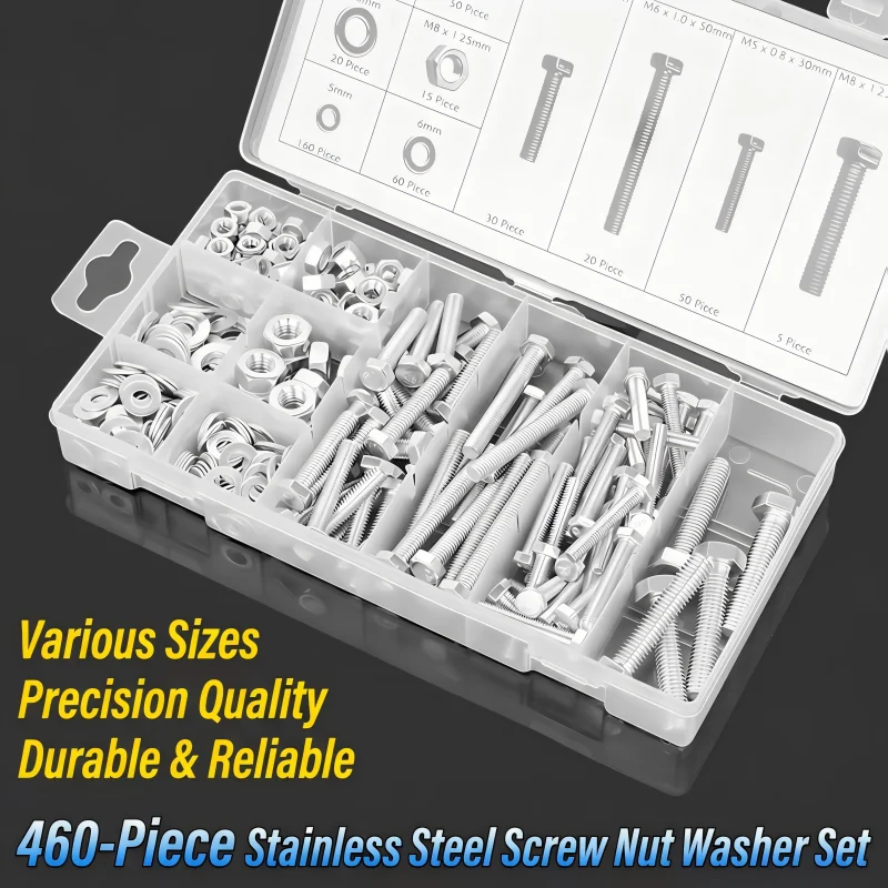 460 Pcs 304 Stainless Steel Hex Bolt Screw Nut Washer Assortment Kit M5 M6 M8 Long Rod Screw Set High Strength Hardware Fastener
460 Pcs 304 Stainless Steel Hex Bolt Screw Nut Washer Assortment Kit M5 M6 M8 Long Rod Screw Set High Strength Hardware Fastener