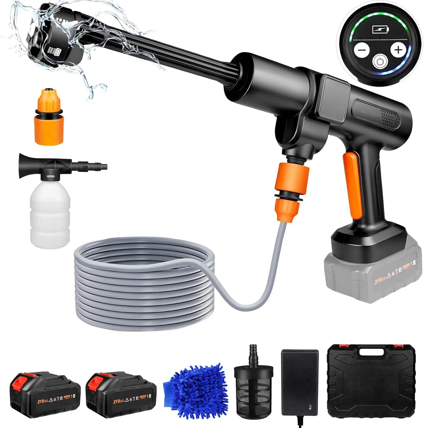 Аккумуляторная мойка высокого давления 652PSI, 2 × 15000 мАч, насадка 6-в-1, шланг 6 м, 3 источника воды, портативная для автомобиля, сада, дома
Аккумуляторная мойка высокого давления 652PSI, 2 × 15000 мАч, насадка 6-в-1, шланг 6 м, 3 источника воды, портативная для автомобиля, сада, дома