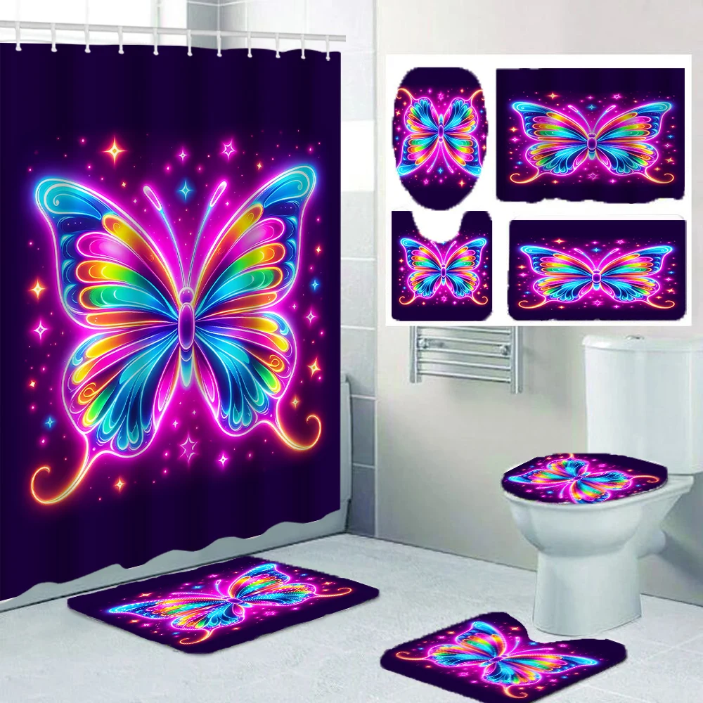 1/4 Colorful Butterfly shower Curtains, Toilet Seat Decoration, Shower Curtain with Carpet and Toilet Lid, 12 70.8x70.8 inch Hoo
1/4 Colorful Butterfly shower Curtains, Toilet Seat Decoration, Shower Curtain with Carpet and Toilet Lid, 12 70.8x70.8 inch Hoo