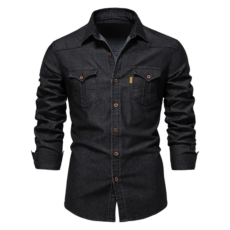 Elastic Cotton Denim Shirt High Quality Men Long Sleeve Solid Color Pocket Shirts For Men Casual Slim Fit Mens Designer Clot
Elastic Cotton Denim Shirt High Quality Men Long Sleeve Solid Color Pocket Shirts For Men Casual Slim Fit Mens Designer Clot