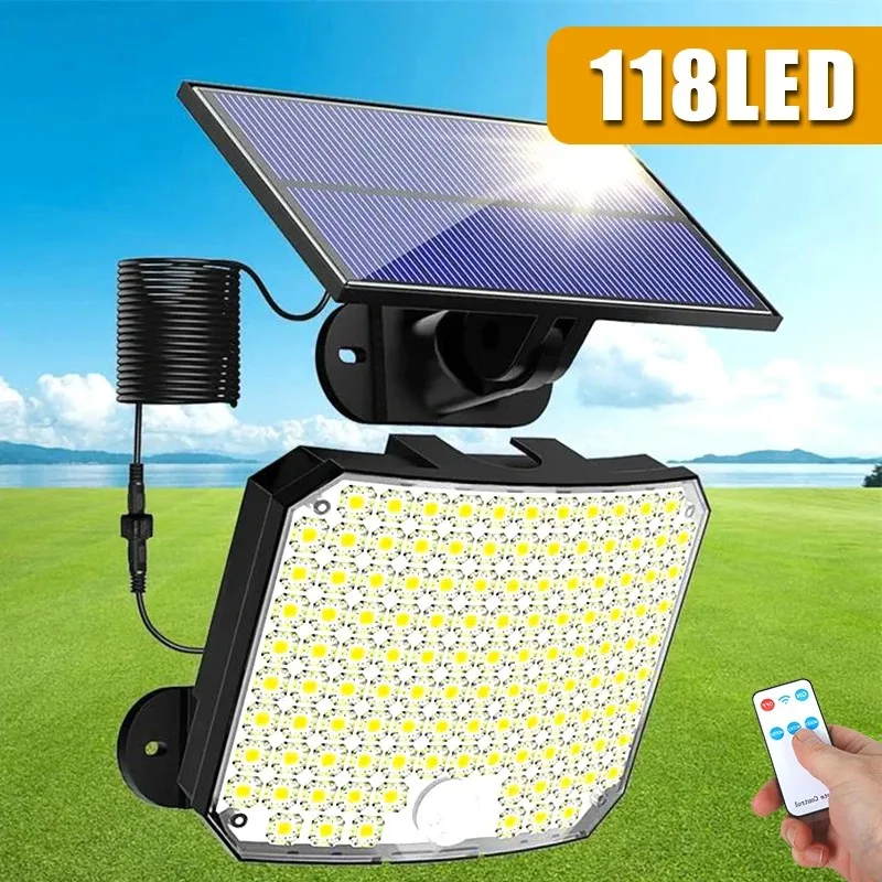 Solar Outdoor Lights 2500LM 118LED Security Lamps with Remote Control for Garden 3 Heads Motion Sensor Light IP65 Waterproof
Solar Outdoor Lights 2500LM 118LED Security Lamps with Remote Control for Garden 3 Heads Motion Sensor Light IP65 Waterproof