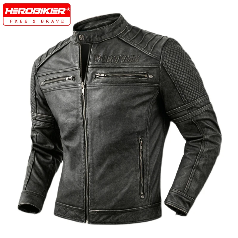 Мотоциклетная куртка, мужская приталенная куртка из натуральной кожи с воротником-стойкой, ретро куртка из воловьей кожи, внедорожная мотоциклетная куртка для верховой езды
Мотоциклетная куртка, мужская приталенная куртка из натуральной кожи с воротником-стойкой, ретро куртка из воловьей кожи, внедорожная мотоциклетная куртка для верховой езды