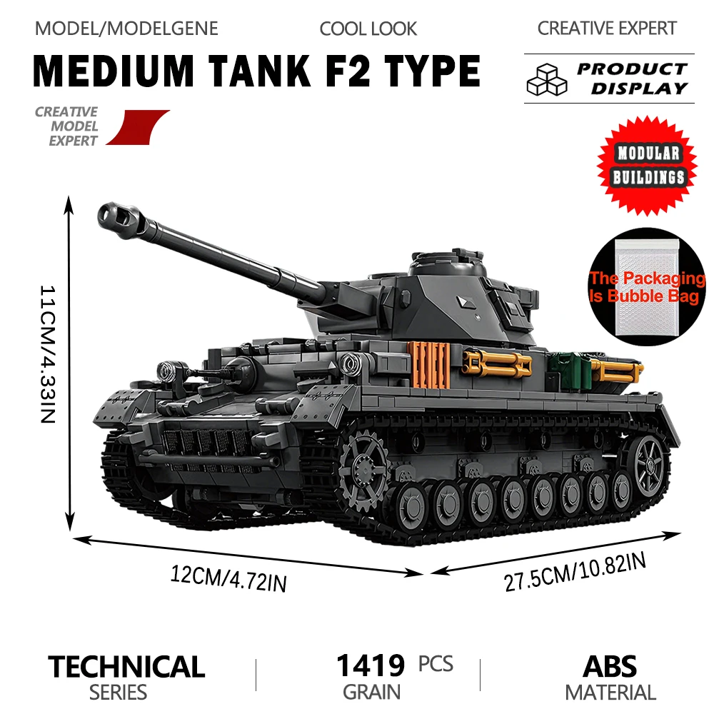 No.4 Medium Tank F2 Model Building Blocks Realistic Vehicle for Scene Display Collection and Home Ornament Bricks Toy Gift
No.4 Medium Tank F2 Model Building Blocks Realistic Vehicle for Scene Display Collection and Home Ornament Bricks Toy Gift