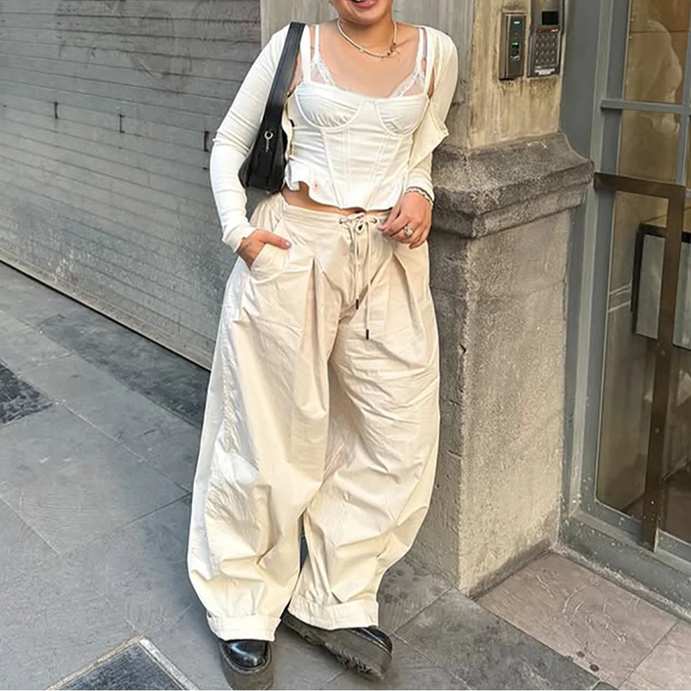 New trendy street casual pants trousers solid color woven high waist elastic drawstring design loose straight
New trendy street casual pants trousers solid color woven high waist elastic drawstring design loose straight