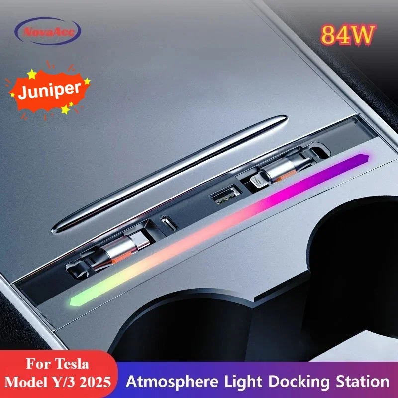 Car Center Console Atmosphere Light Docking Station for Tesla Model Y Juniper Model 3 Highland 2021-2025 84W USB Hub Accessories
Car Center Console Atmosphere Light Docking Station for Tesla Model Y Juniper Model 3 Highland 2021-2025 84W USB Hub Accessories