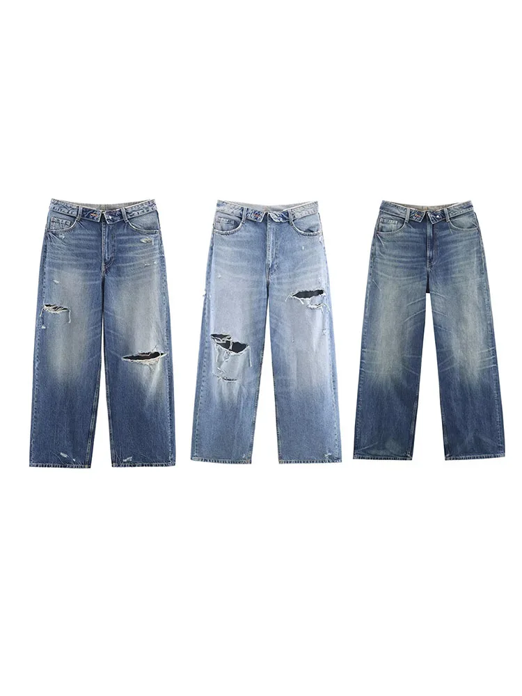 HH Women's 2025 New Fashion Retro Versatile Mid-Waist Turn-Down Jeans Female High Street Casual Ripped Decorative Wide Leg Pants
HH Women's 2025 New Fashion Retro Versatile Mid-Waist Turn-Down Jeans Female High Street Casual Ripped Decorative Wide Leg Pants