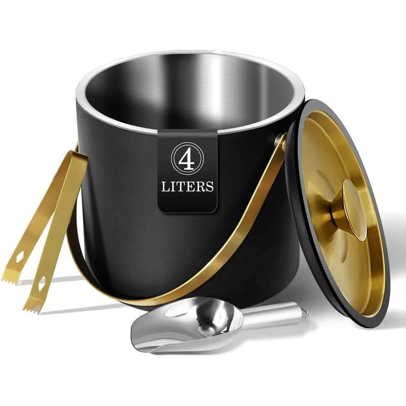 4L Ice Bucket with Silicone Lid, Scoop, Gold Tongs & Strainer, Stainless Steel Double Wall Insulated Ice Buckets for Parties &
4L Ice Bucket with Silicone Lid, Scoop, Gold Tongs & Strainer, Stainless Steel Double Wall Insulated Ice Buckets for Parties &