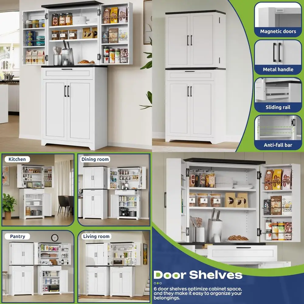 Белый 71, регулируемая полка, кухонный шкаф для кладовой с дверцей для хранения еды, подходит для кухни, столовой, гостиной
Белый 71, регулируемая полка, кухонный шкаф для кладовой с дверцей для хранения еды, подходит для кухни, столовой, гостиной