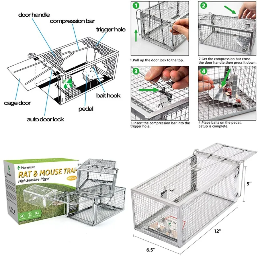 2-Pack Animal Humane Live Cage Trap that Work for Rat Mouse Chipmunk Mice Voles Hamsters and Other Rodents, Trampa para Ratones
2-Pack Animal Humane Live Cage Trap that Work for Rat Mouse Chipmunk Mice Voles Hamsters and Other Rodents, Trampa para Ratones
