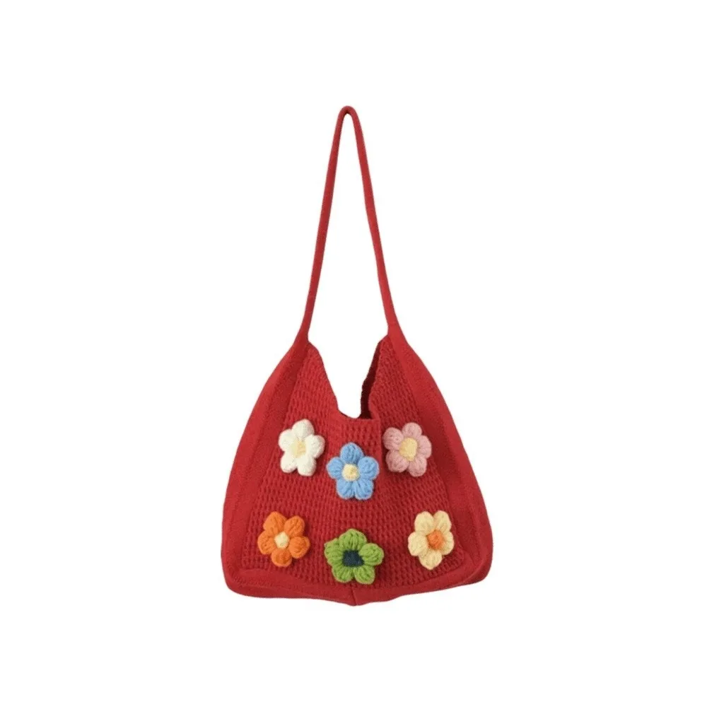 Sweet Knitted Tote Bag Breathable with Crochet Flowers Crochet Shoulder Bag Solid Color Polyester Seaside Vacation Handbag
Sweet Knitted Tote Bag Breathable with Crochet Flowers Crochet Shoulder Bag Solid Color Polyester Seaside Vacation Handbag