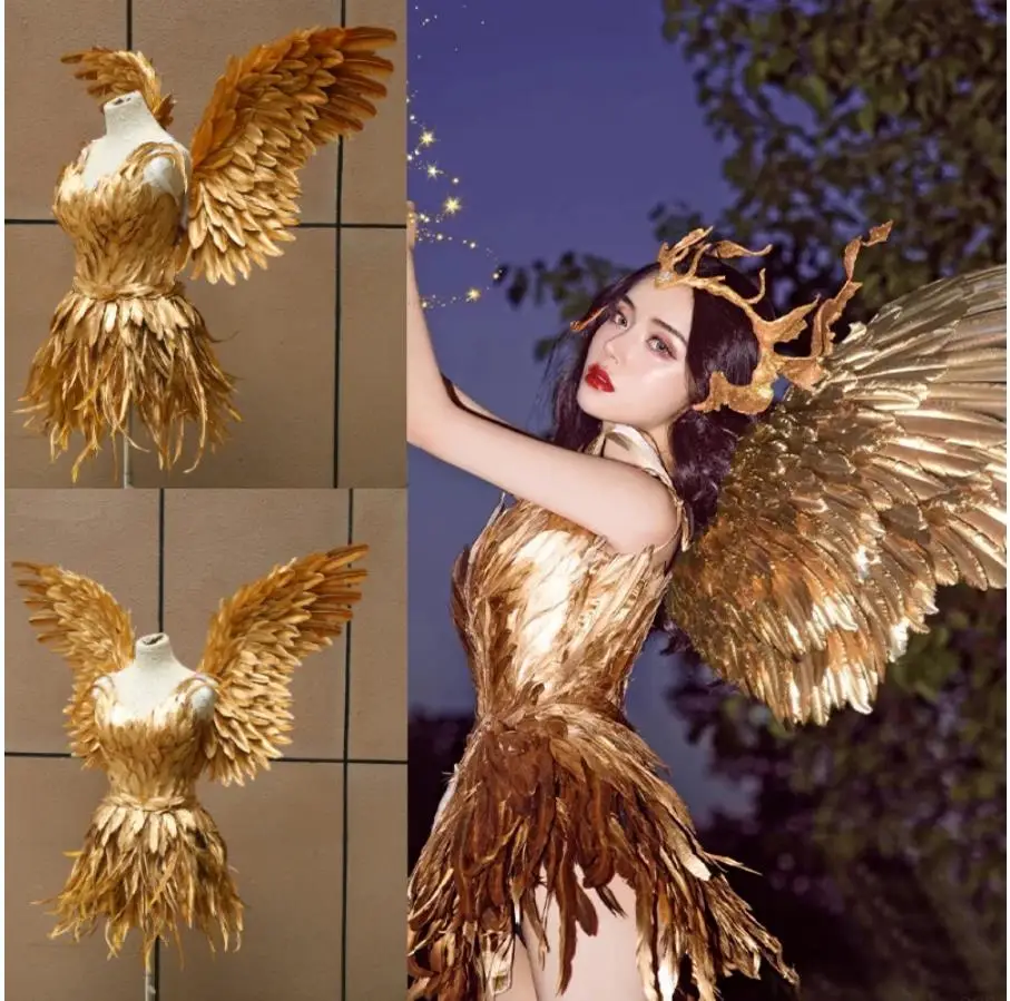 Gold Feather Fairy Wings Victorian Dress Princess Girl Halloween Costumes Wing for Women Sexy Cosplay Costumes Suit Party
Gold Feather Fairy Wings Victorian Dress Princess Girl Halloween Costumes Wing for Women Sexy Cosplay Costumes Suit Party