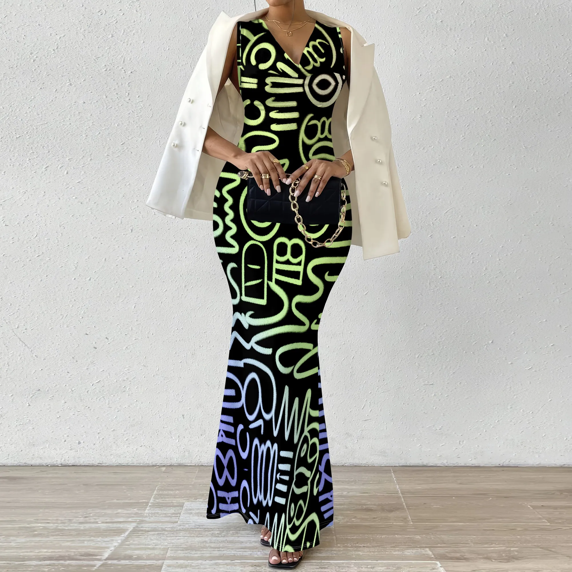 Neon Graffiti Print Bodycon Maxi Dress for Women XS-2XL Sleeveless V Neck Halloween Club Night Party Streetwear Outfit
Neon Graffiti Print Bodycon Maxi Dress for Women XS-2XL Sleeveless V Neck Halloween Club Night Party Streetwear Outfit
