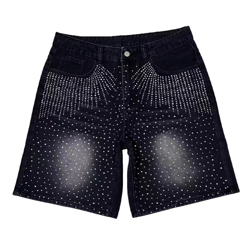 High Street Washed Ripped Denim Shorts For Men Fashion Rhinestones Unique Design Straight Cut Knee-length Jeans Shorts
High Street Washed Ripped Denim Shorts For Men Fashion Rhinestones Unique Design Straight Cut Knee-length Jeans Shorts