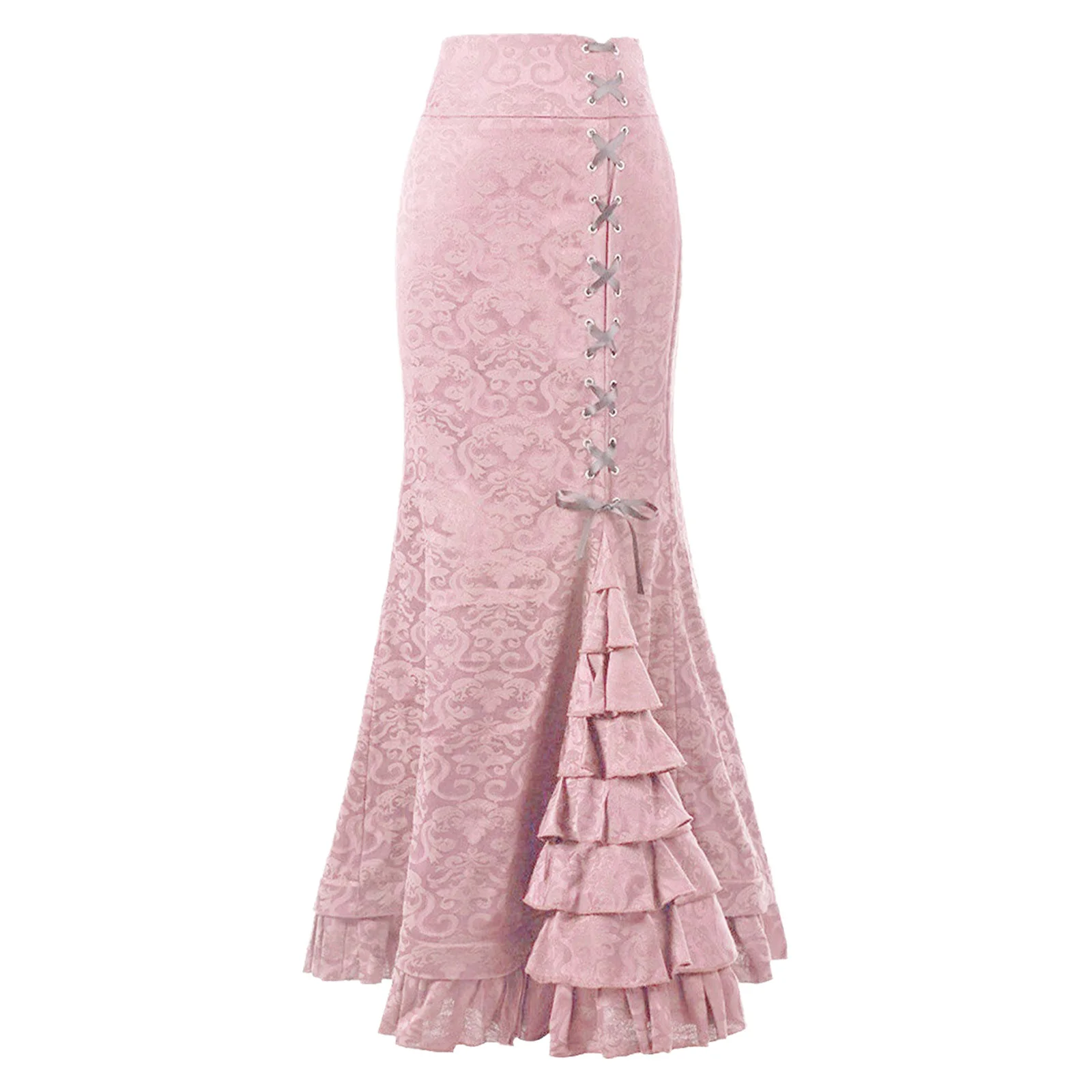 Women Vintage Jacquard Fishtail Skirt Punk Style Side Lace-up Cascading Ruffles Medieval Gothic Punk Skirt for Cocktails Party
Women Vintage Jacquard Fishtail Skirt Punk Style Side Lace-up Cascading Ruffles Medieval Gothic Punk Skirt for Cocktails Party