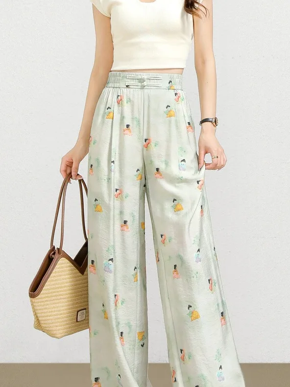 New Chinese Style High Waist Wide Leg Pants Women's Printed Ice Silk Straight Cut Trousers Button Detailing Commute Style
New Chinese Style High Waist Wide Leg Pants Women's Printed Ice Silk Straight Cut Trousers Button Detailing Commute Style
