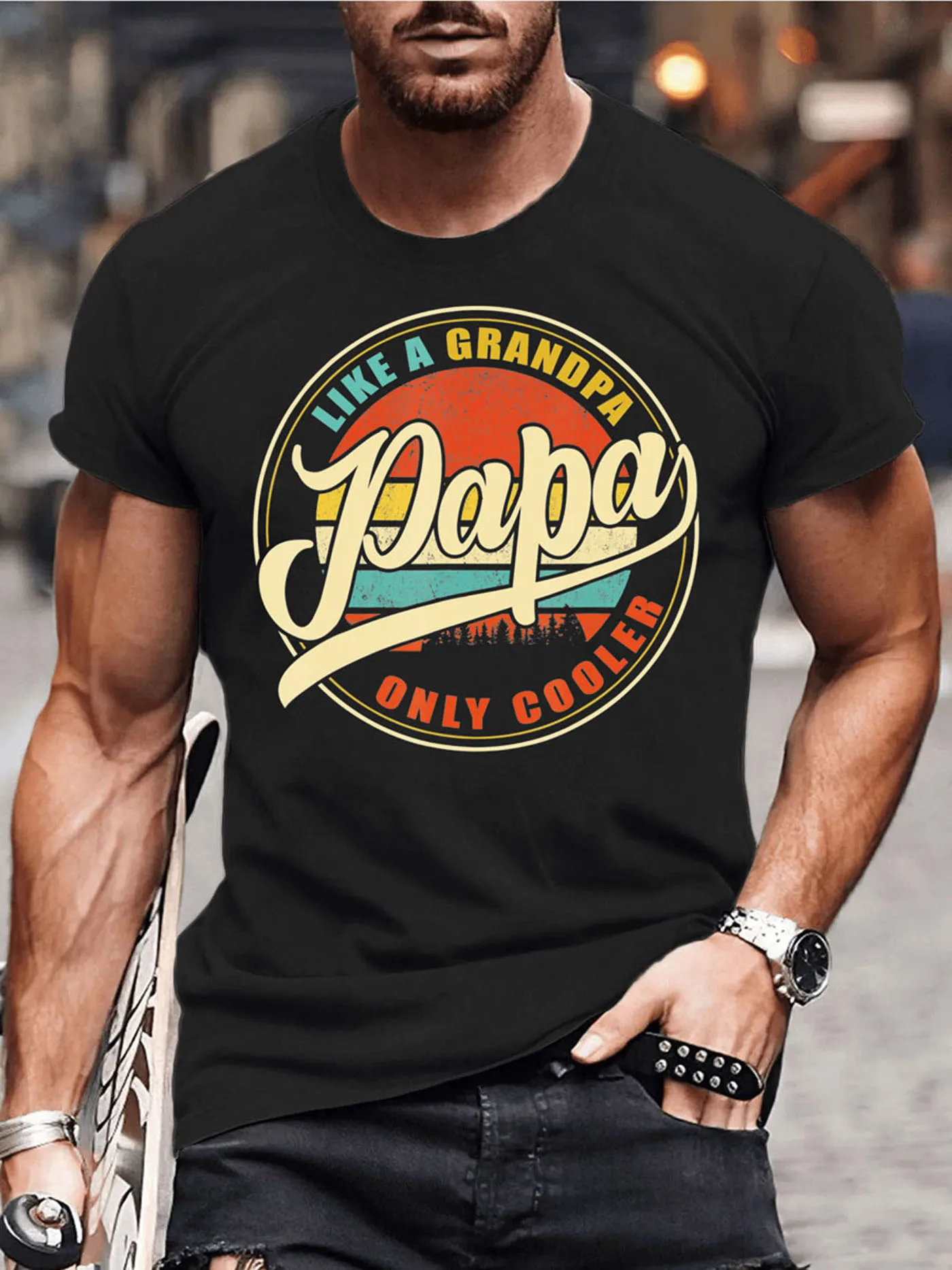 Vibrant PAPA Cartoon Alphabet Graphic T-Shirt - Soft Medium Stretch Polyester Crew Neck Tee for Men
Vibrant PAPA Cartoon Alphabet Graphic T-Shirt - Soft Medium Stretch Polyester Crew Neck Tee for Men