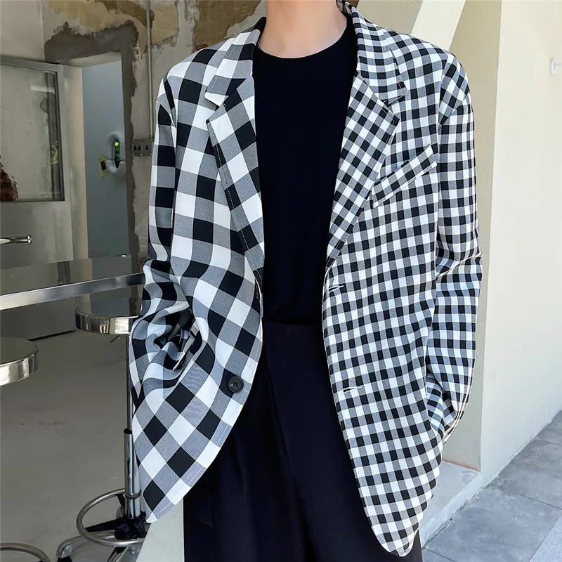Spring Faionable Plaid Patchwork Men's Casual Suit Jaet Classic Retro Sle Long Sve Loose Fit Non-iron Treaent
Spring Faionable Plaid Patchwork Men's Casual Suit Jaet Classic Retro Sle Long Sve Loose Fit Non-iron Treaent
