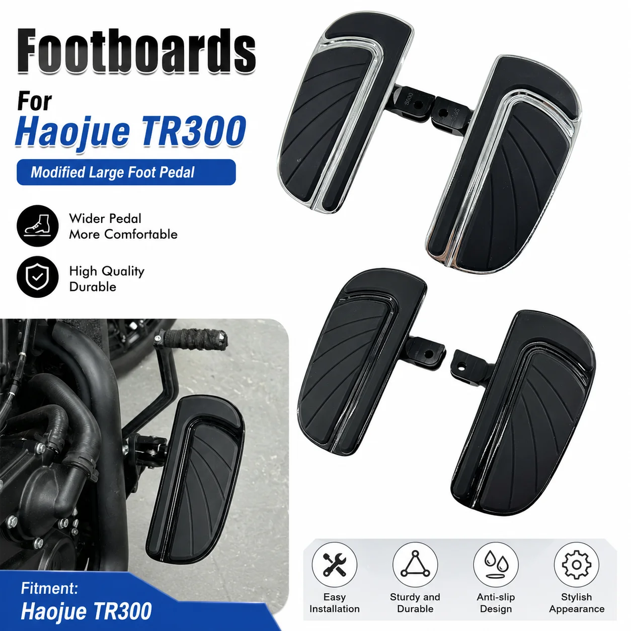 Suitable for Haojue TR300 modified large foot pedal cruise bike retro anti slip widened foot pedal non-destructive installation
Suitable for Haojue TR300 modified large foot pedal cruise bike retro anti slip widened foot pedal non-destructive installation