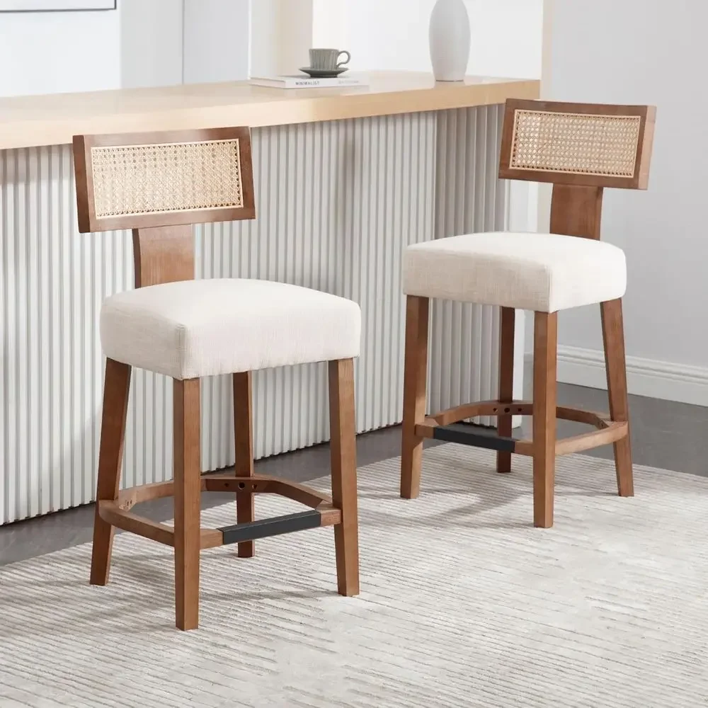 Set of 2 Natural Wood and Beige Linen Upholstered Counter Height Rattan Bar Stools
Set of 2 Natural Wood and Beige Linen Upholstered Counter Height Rattan Bar Stools