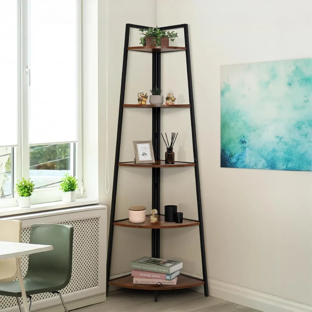 Tall Corner Shelf Stand, 5-Tier Display Shelves, Ladder Corner Wood Storage Plant Bookshelf with Metal Frame, Versatile Shelving
Tall Corner Shelf Stand, 5-Tier Display Shelves, Ladder Corner Wood Storage Plant Bookshelf with Metal Frame, Versatile Shelving