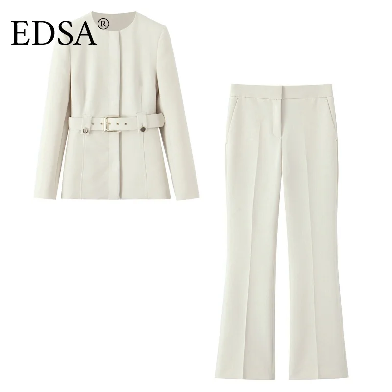 EDSA Women Beige Pants Set O-Neck Blazer Jacket Office Lady High Waist Fitted Flared Long Trousers Female Suits
EDSA Women Beige Pants Set O-Neck Blazer Jacket Office Lady High Waist Fitted Flared Long Trousers Female Suits