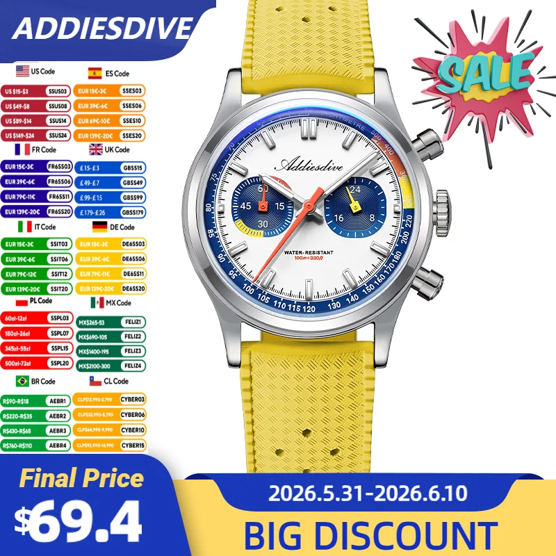 ADDIESDIVE 38mm New Men's Business Watches 0S21 Movement BGW9 Super Luminous 10Bar Waterproof Fluorocarbon Rubber Quartz Watches
ADDIESDIVE 38mm New Men's Business Watches 0S21 Movement BGW9 Super Luminous 10Bar Waterproof Fluorocarbon Rubber Quartz Watches