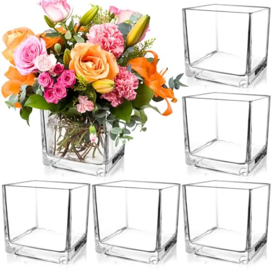 6 Pack Square Glass Vases 5 x 5 x 5 Inch, Clear Cube Flower Vases for Centerpieces, Candle Holders for Wedding Party Home Decor
6 Pack Square Glass Vases 5 x 5 x 5 Inch, Clear Cube Flower Vases for Centerpieces, Candle Holders for Wedding Party Home Decor