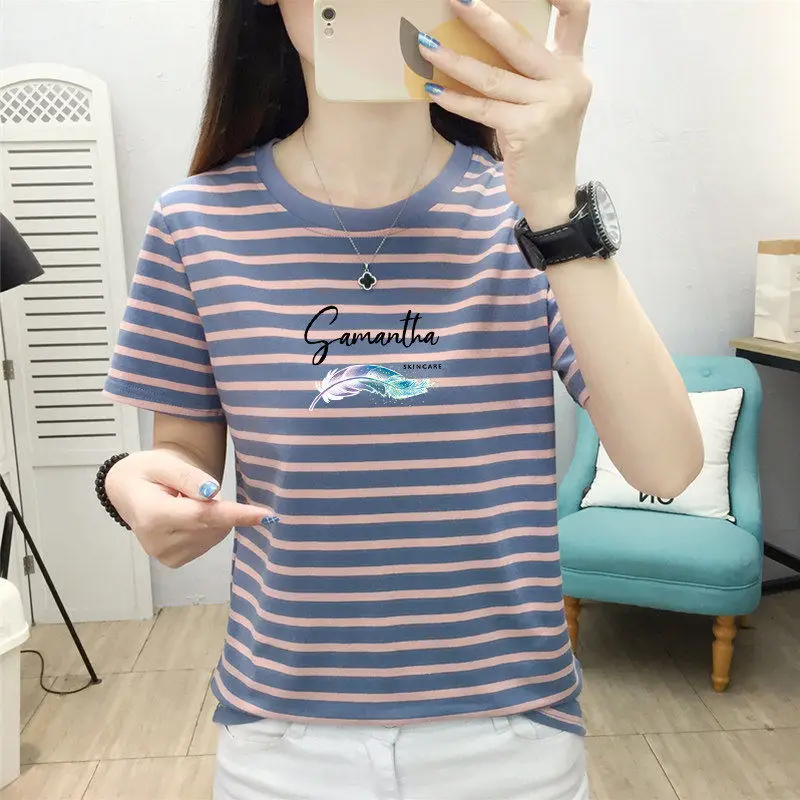 Loose Fit Women's Striped Short Sleeve T-Shirt Korean Style round Neck Summer New Fashion Casual Versatile Slimming Top
Loose Fit Women's Striped Short Sleeve T-Shirt Korean Style round Neck Summer New Fashion Casual Versatile Slimming Top