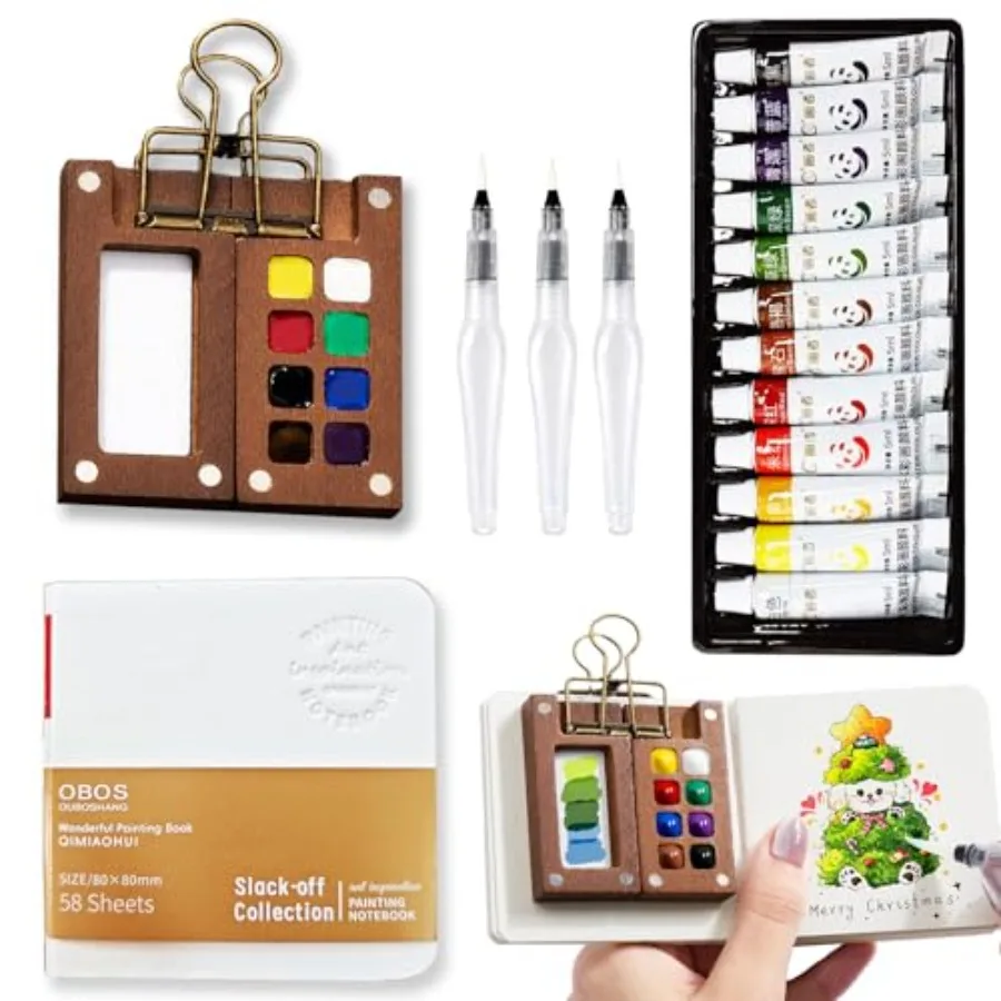 Mini Watercolor Paint Set Portable, Travel Grid Paint Palette Box with Binder Clips Include 12 Colours, Brush*3 and Picture Alb
Mini Watercolor Paint Set Portable, Travel Grid Paint Palette Box with Binder Clips Include 12 Colours, Brush*3 and Picture Alb