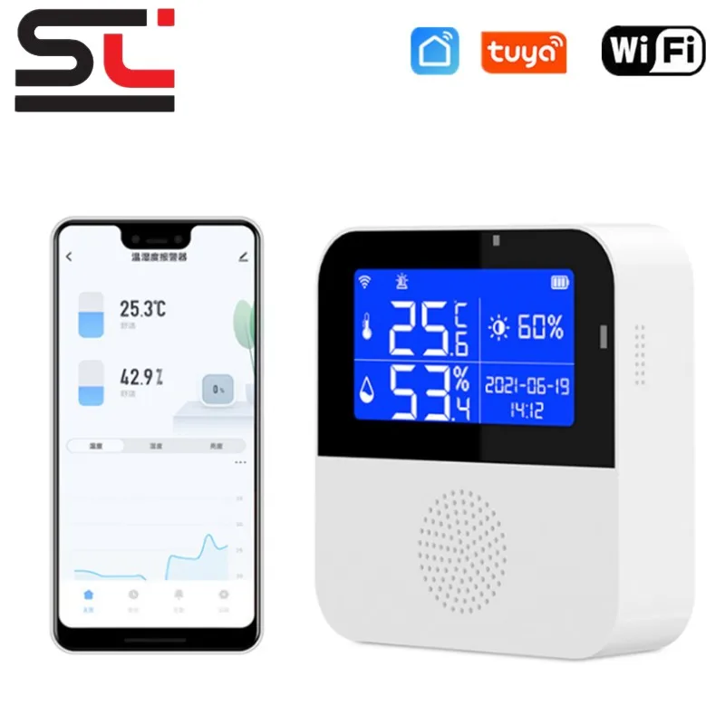 Датчик влажности и температуры Tuya, Wi-Fi детектор освещения, гигрометр, термометр с ЖК-экраном
Датчик влажности и температуры Tuya, Wi-Fi детектор освещения, гигрометр, термометр с ЖК-экраном