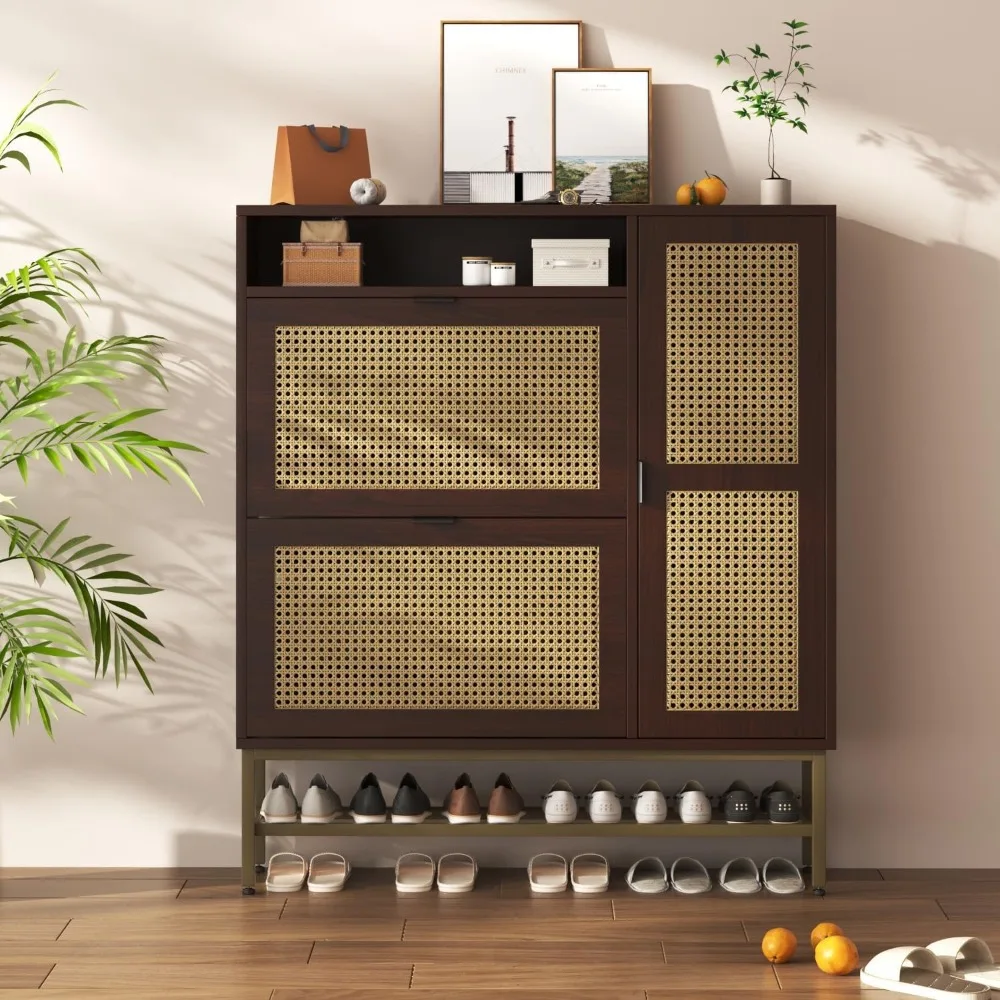 Free Standing Rattan Shoe Cabinet with 3 Flip Drawers and Adjustable Shelves
Free Standing Rattan Shoe Cabinet with 3 Flip Drawers and Adjustable Shelves