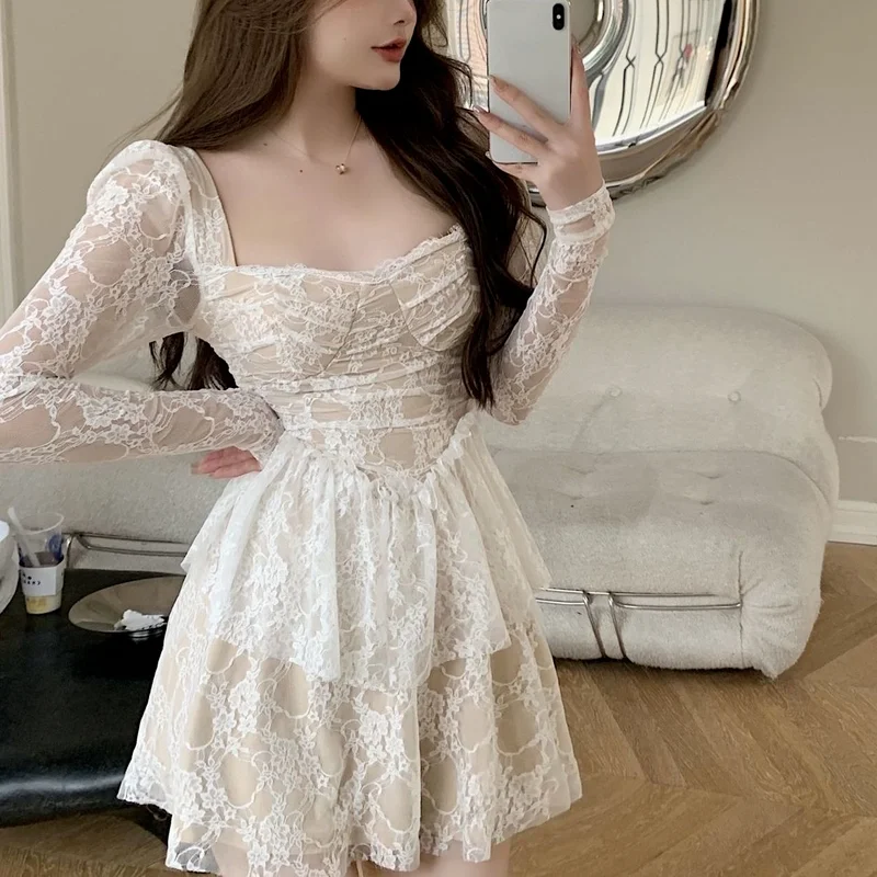Winter French Fairy Dress Women Lace Patchwork Sexy Party Mini Dresses Female Clothing Solid Vintage Slim Kawaii Dress 2022
Winter French Fairy Dress Women Lace Patchwork Sexy Party Mini Dresses Female Clothing Solid Vintage Slim Kawaii Dress 2022