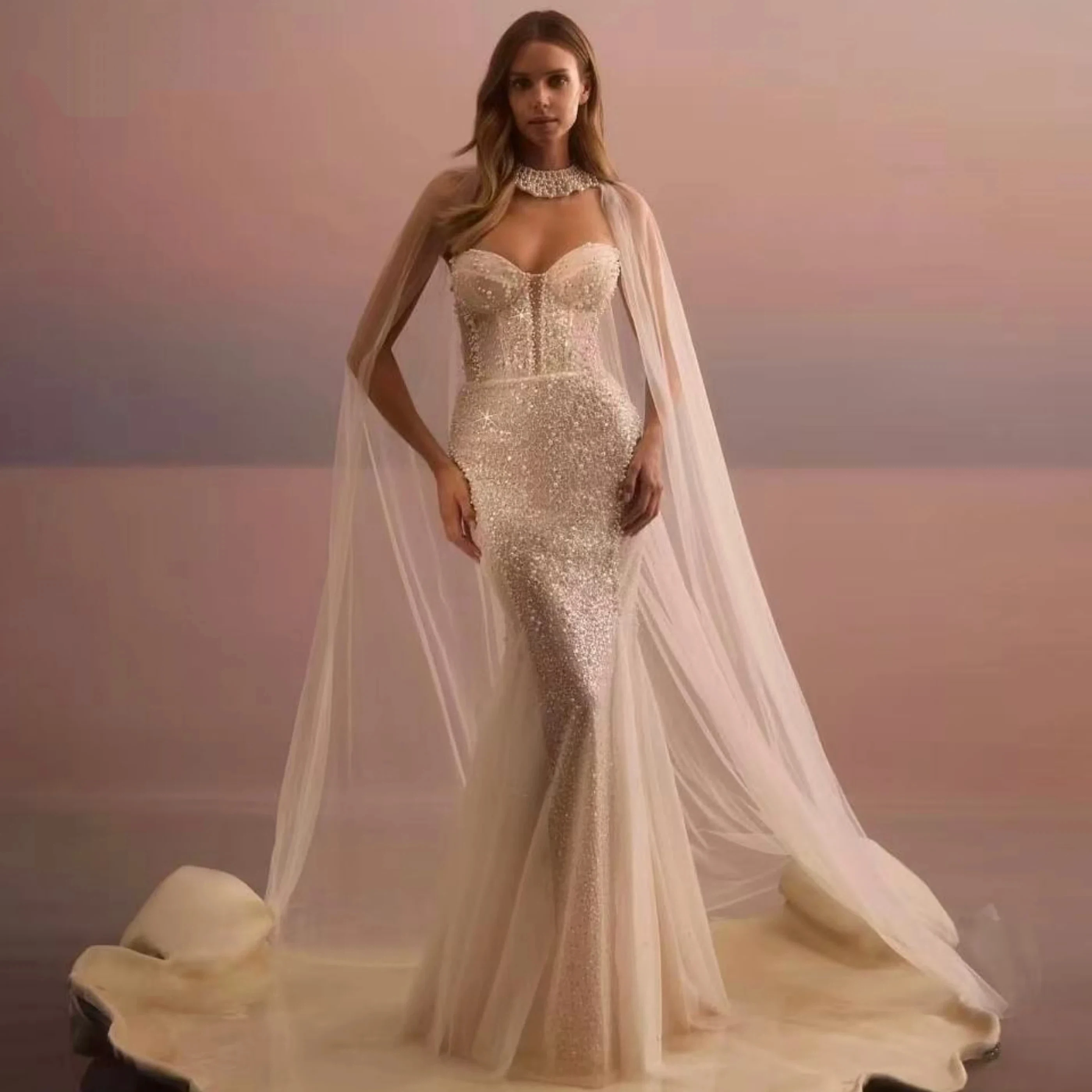 Customized Luxurious Mermaid Lace Beaded Women's Wedding Dress Sexy Sweetheart Strap Shawl Ball Bridal Dress Vestido De Novia
Customized Luxurious Mermaid Lace Beaded Women's Wedding Dress Sexy Sweetheart Strap Shawl Ball Bridal Dress Vestido De Novia